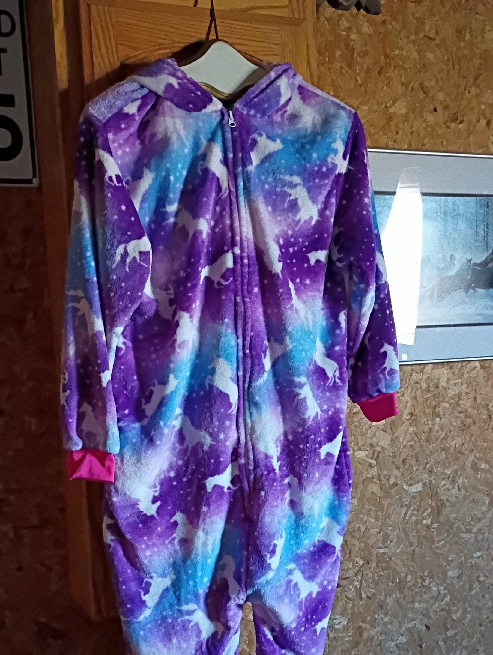 Kids Unicorn Fleece Pajama Onesie - Purple Blue Galaxy Size M Like New!